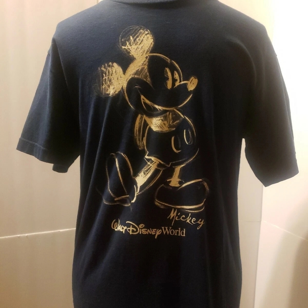 MICKEY MOUSE M WALT DISNEY WORLD NAVY BLUE SKETCH MINNIE GOOFY CLASSIC EUC